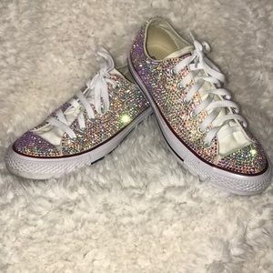 Blinged out white converse